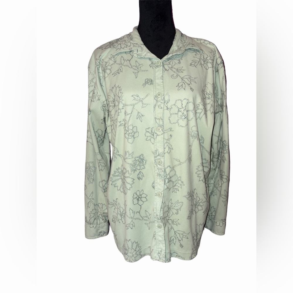 Shaver Lake Floral Button Down Shirt Light Green Relaxed Fit Long Sleeve